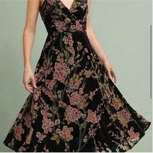 Anthropologie Eri + Ali Velvet Cherry Blossom Floral Burnout Midi Dress